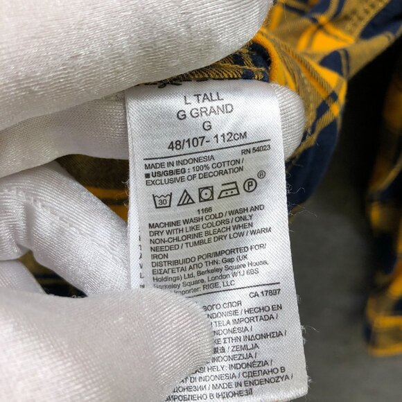 Gap Lightweight Flannel Shirt Mens L Tall LT Buffalo Plaid Rugby Gold Blue - Picture 6 of 9